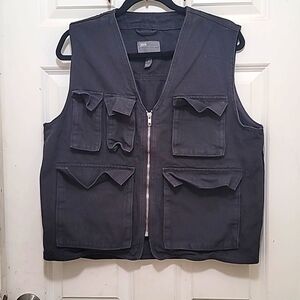 ASOS Utility Vest Mens Medium Black Cotton Canvas‎ Multi-Pocket Cargo Zip Front